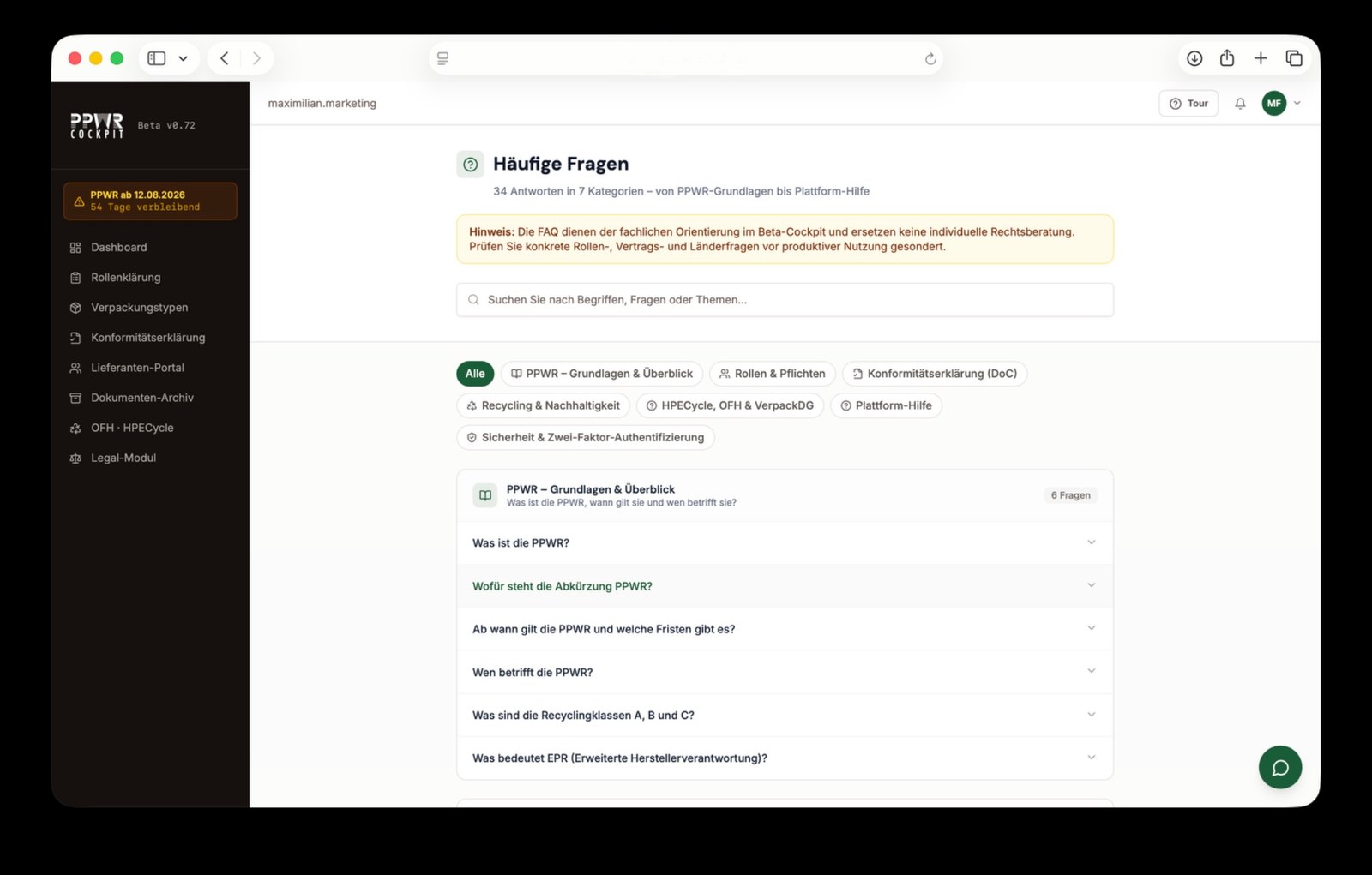 PPWR Wissens-Hub: Häufige Fragen in 7 Kategorien von PPWR-Grundlagen bis Plattform-Hilfe